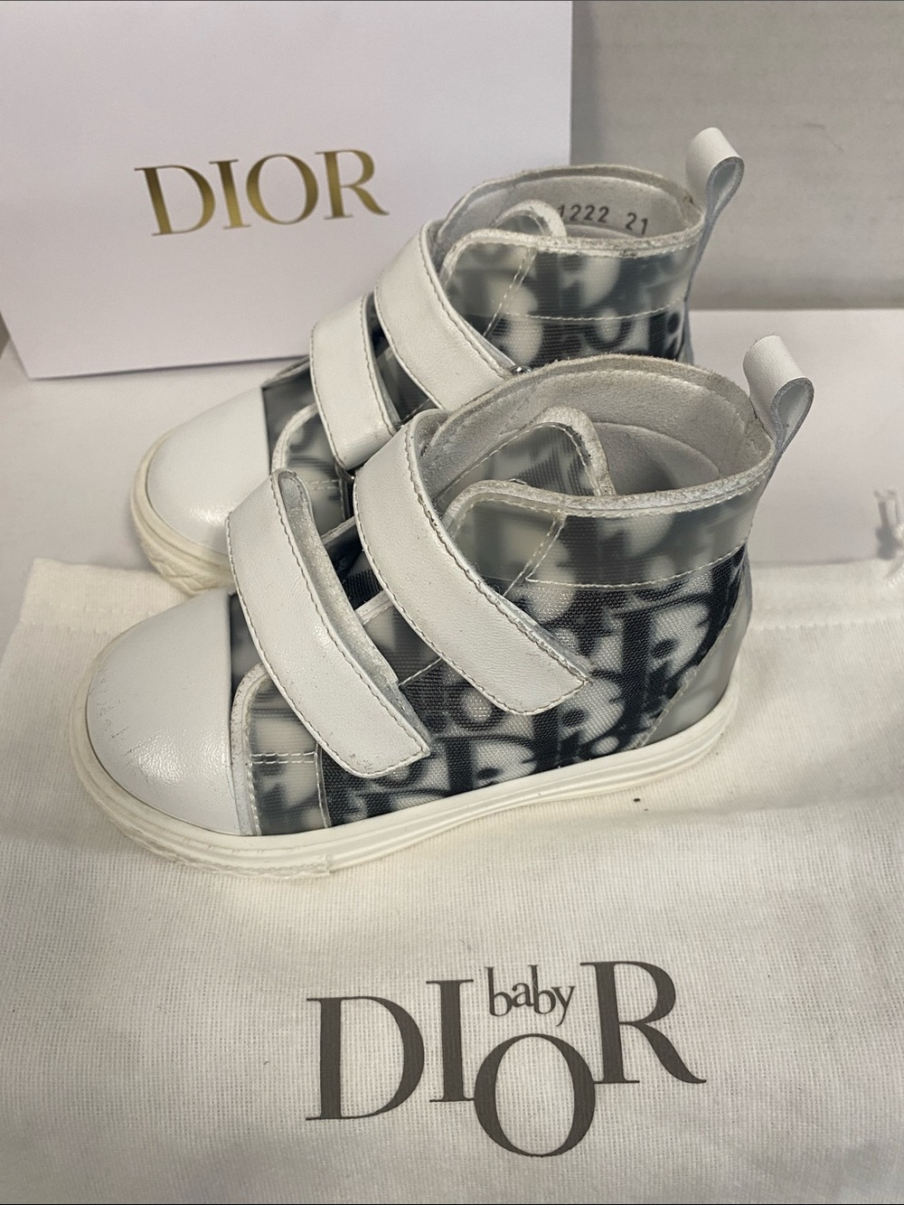 Dior White & Gray Monogram High-Top Baby Sneakers